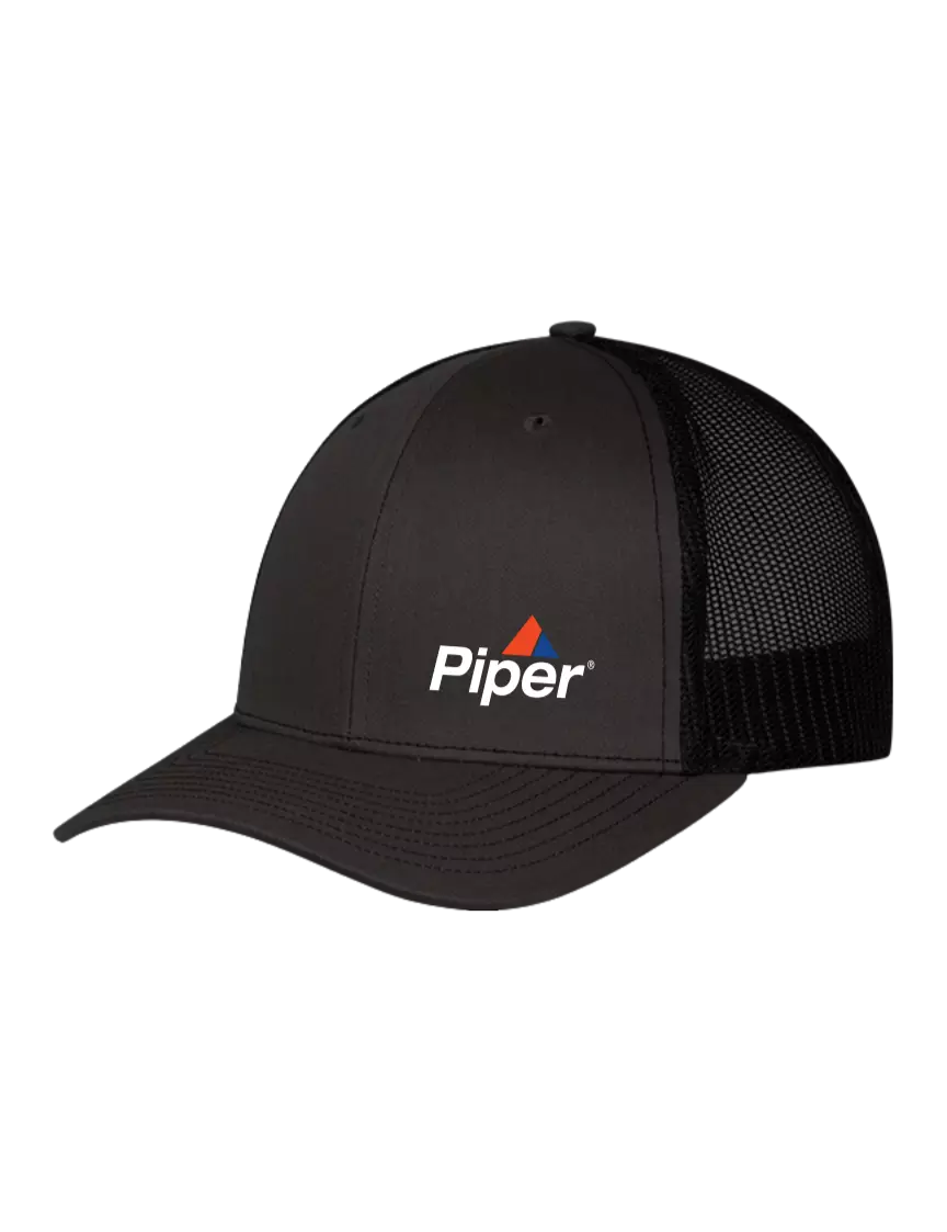 Piper Richardson Adjustable Snapback Original 112 Trucker Cap Black w/Black Mesh w/Piper Logo
