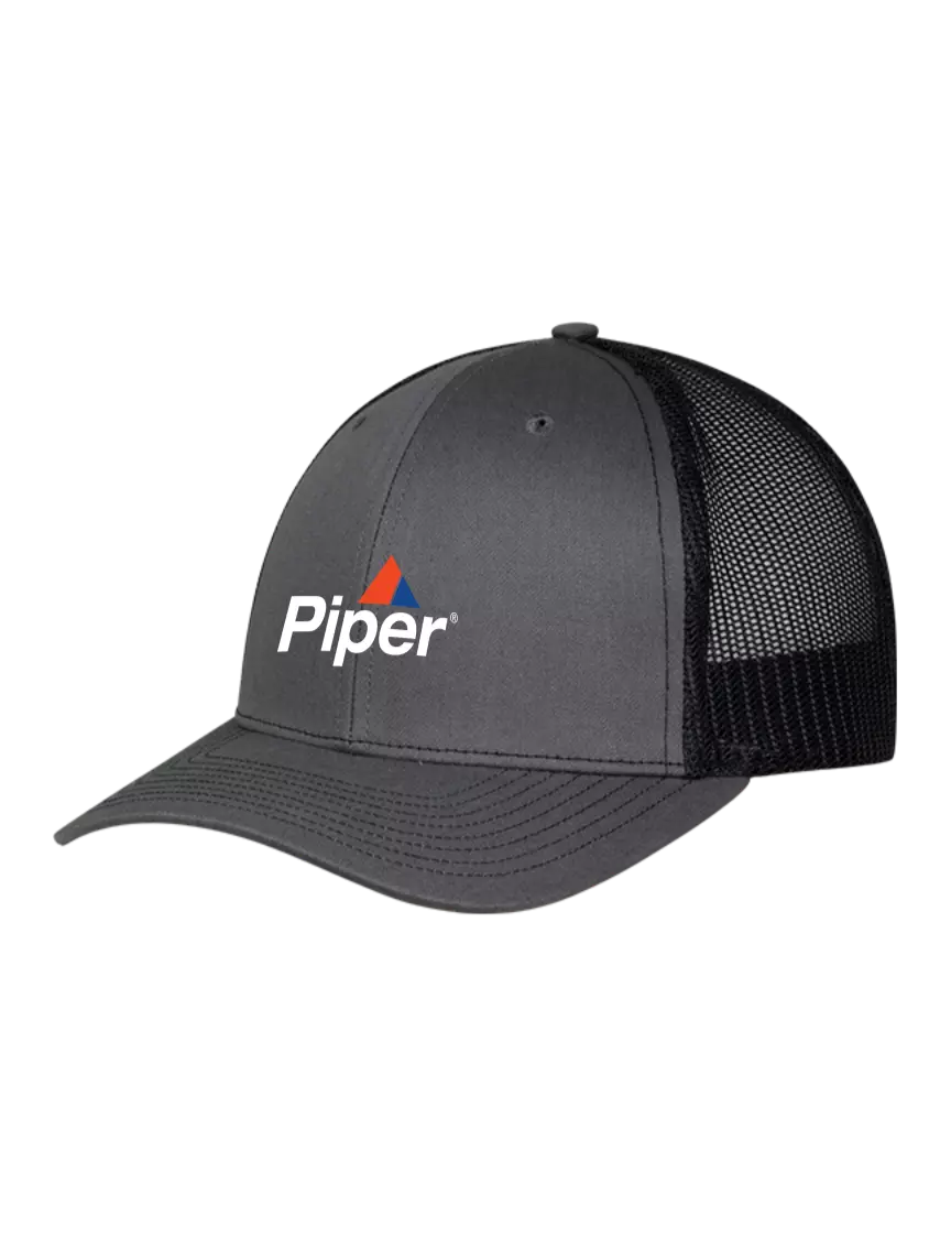 Piper Richardson Adjustable Snapback Original 112 Trucker Cap Charcoal w/Black Mesh w/Piper Logo
