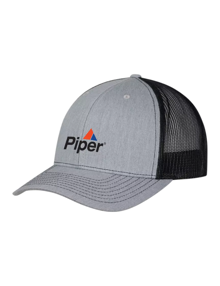 Piper Richardson Adjustable Snapback Original 112 Trucker Cap Heather Grey w/Black Mesh w/Piper Logo