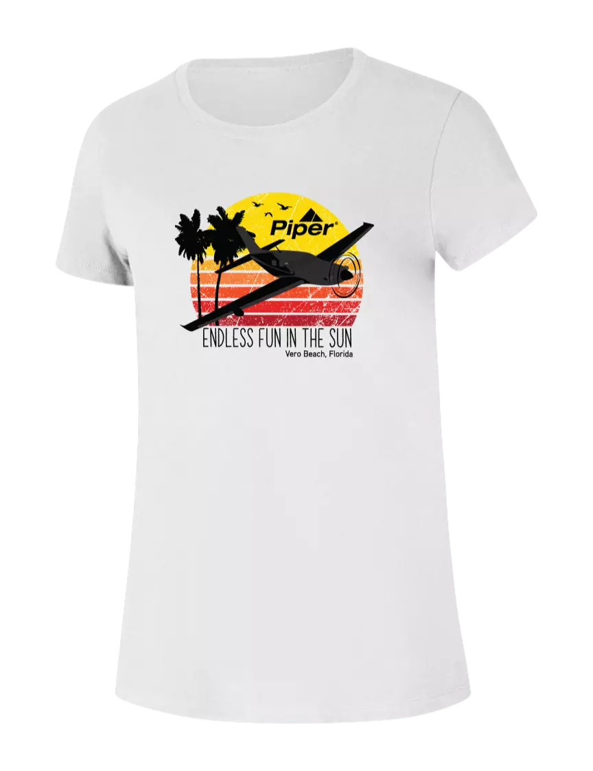 Piper Womens Ring Spun White 4.5 oz T-Shirt w/Piper Sun & Fun Logo