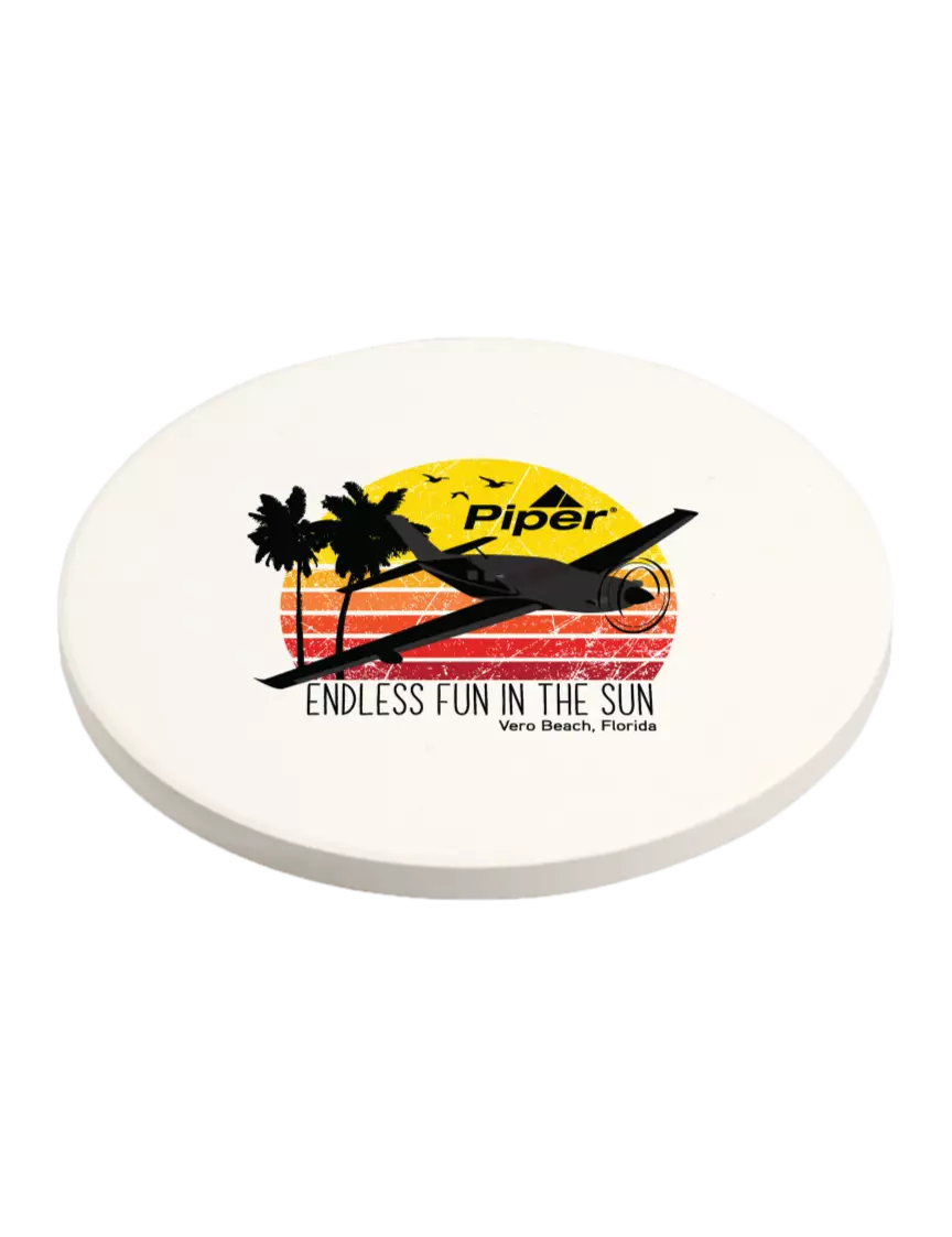 Piper Absorbent White Coaster with Cork Base w/Piper Sun & Fun Logo