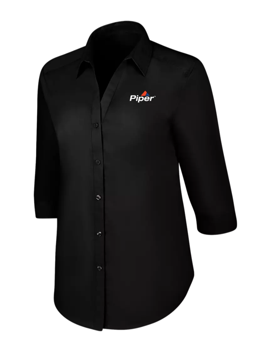 Piper Womens Black 3/4 Sleeve Carefree Poplin Shirt w/Piper Logo
