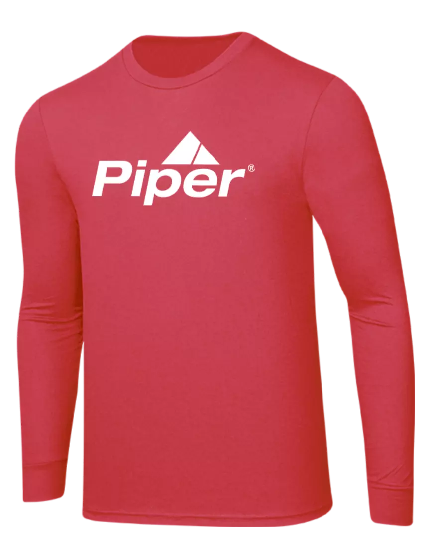 Piper Simply Soft Long Sleeve Red Frost 4.5 oz, Poly/Combed Ring Spun Cotton T-Shirt w/Piper Logo