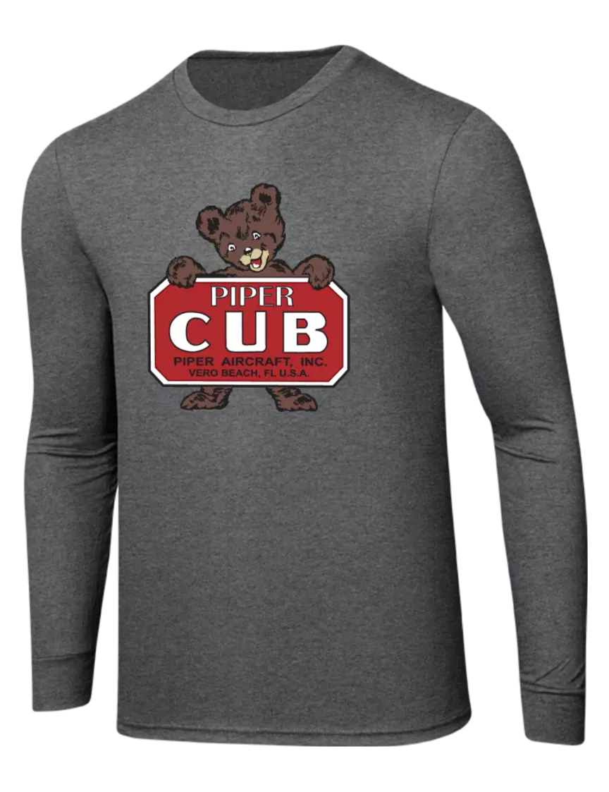 Piper Simply Soft Long Sleeve Grey Frost 4.5 oz, Poly/Combed Ring Spun Cotton T-Shirt w/Piper Cub Logo