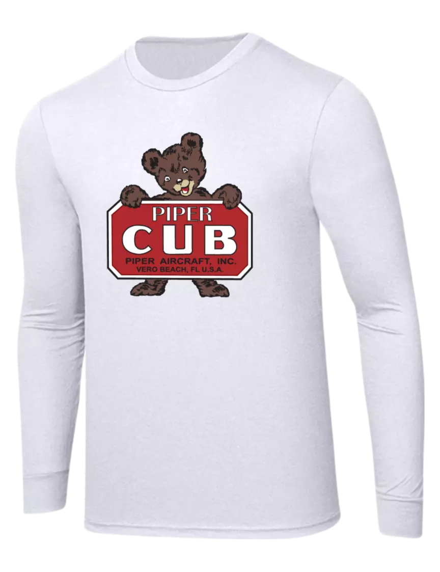 Piper Simply Soft Long Sleeve White 4.5 oz, Poly/Combed Ring Spun Cotton T-Shirt w/Piper Cub Logo