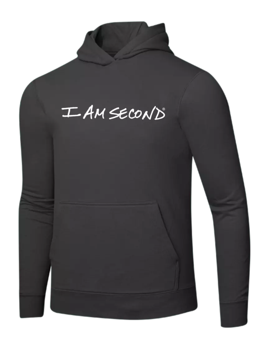 I Am Second Charcoal 7.8 oz Ring Spun Hooded Sweatshirt w/I Am Second Logo