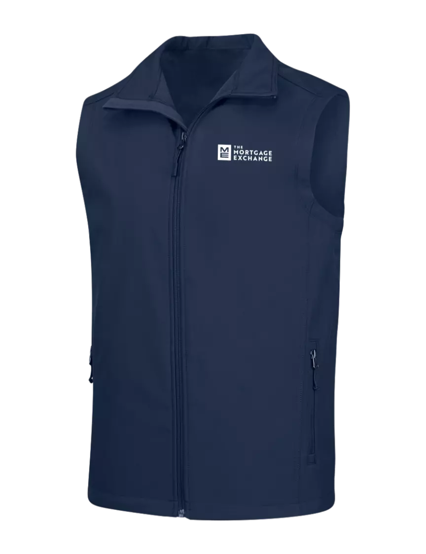 The Mortgage Exchange Dress Navy Blue Core Soft Shell Vest w/Mortgage Exchange Logo