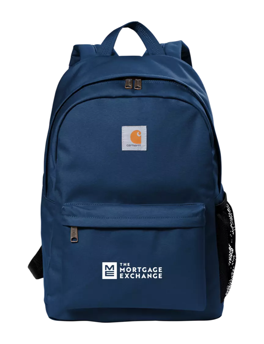 The Mortgage Exchange Carhartt Navy Canvas Backpack
 w/Mortgage Exchange Logo