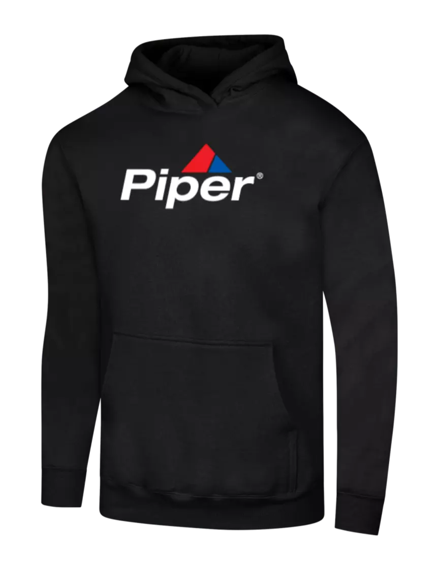 Piper Jet Black 7.8 oz Ring Spun Hooded Sweatshirt w/Piper Logo
