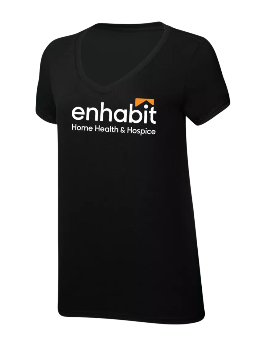 Enhabit Womens Simply Soft V-Neck Black 4.5oz  Poly/Combed Ring Spun Cotton T-Shirt w/Enhabit Logo