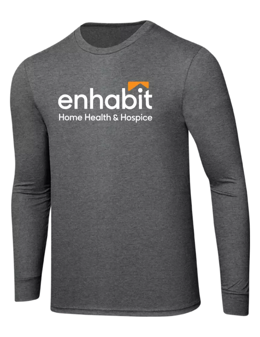 Enhabit Simply Soft Long Sleeve Grey Frost 4.5 oz, Poly/Combed Ring Spun Cotton T-Shirt w/Enhabit Logo