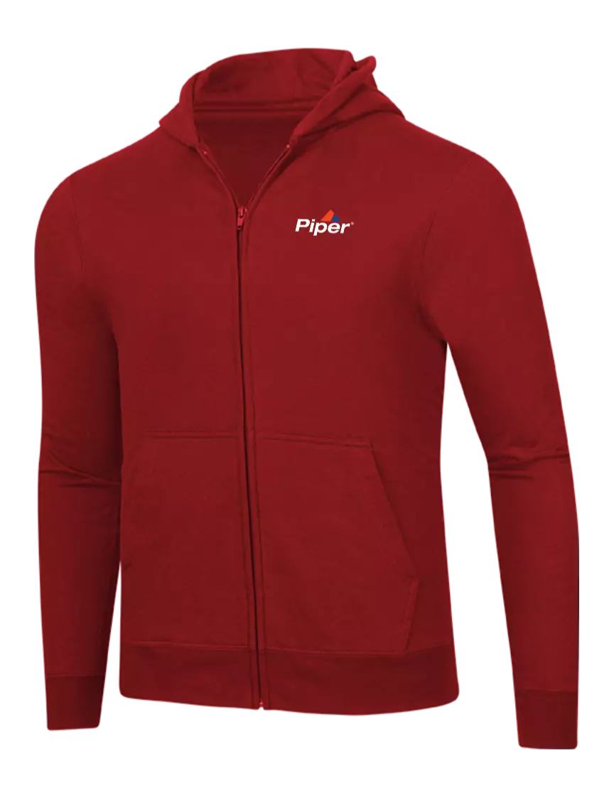 Piper Bright Red 8.5 oz Ring Spun Zip Hooded Sweatshirt w/Piper Logo