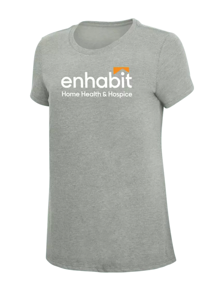 Enhabit Womens Simply Soft Grey Frost 4.5oz  Poly/Combed Ring Spun Cotton T-Shirt w/Enhabit Logo