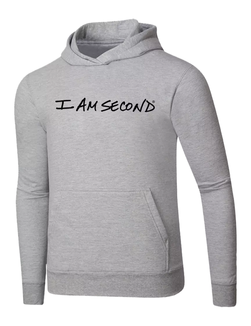 I Am Second Grey Heather 7.8 oz Ring Spun Hooded Sweatshirt w/I Am Second Logo