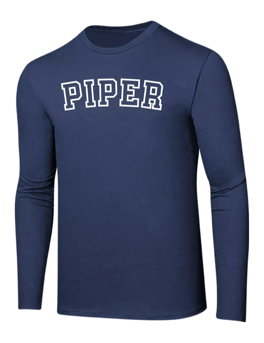 Piper Ring Spun Navy 4.5 oz Long Sleeve T-Shirt w/Piper Collegiate Logo